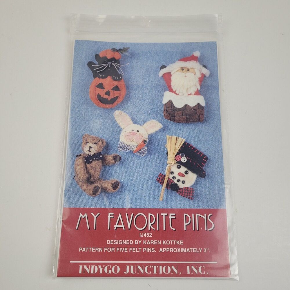 Indygo Junction My Favorite Pins Sewing Pattern 1996 Plush Felt holidays IJ452